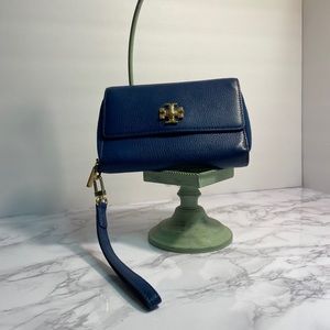 Tory Burch navy blue wallet clutch with clasp logo